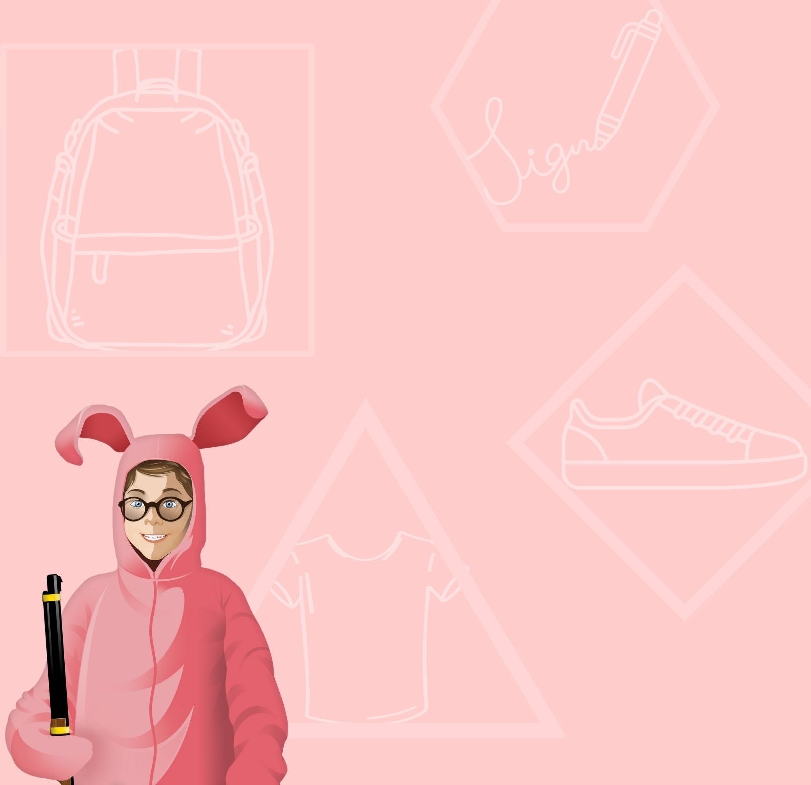 Ralphie from A Christmas Story in a bunny suit (the pink nightmare)