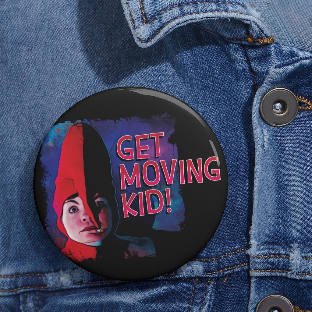 Female Elf "Get Moving Kid" Pin Buttons
