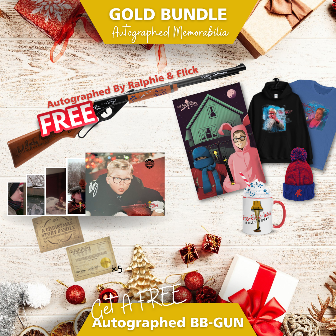 GOLD | A Christmas Story Autograph Memorabilia Bundle | Get A Free Ralphie & Flick Autographed BB-Gun