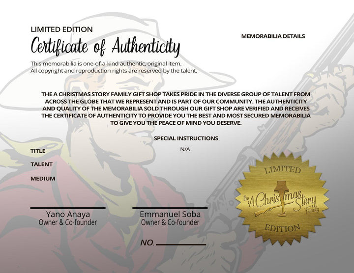 ACSF Official Certificate of Authenticity for the Flick & Ralphie BB Gun Autograph
